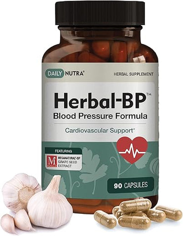 DailyNutra - Herbal-BP: Suplemento Natural para Pressão Arterial | Extrato de Semente de Uva, Alho, Espinheiro, Folha de Oliveira | Saúde Circulatória
