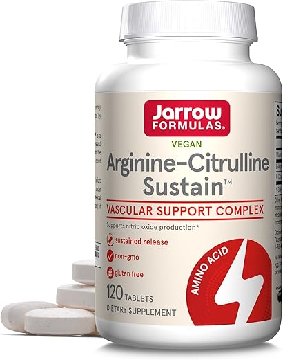 Arginine-Citrulline Sustain: Suplemento Alimentar para Suporte Vascular e Produção de Óxido Nítrico, Saúde Cardiovascular, 120 Comprimidos, Fornecimento de 60 Dias - Jarrow Formulas