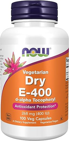NOW Foods - NOW Supplements, Vitamina E-400 IU D-Alpha Tocopheryl, Seca, Proteção Antioxidante*, 100 Cápsulas Vegetais