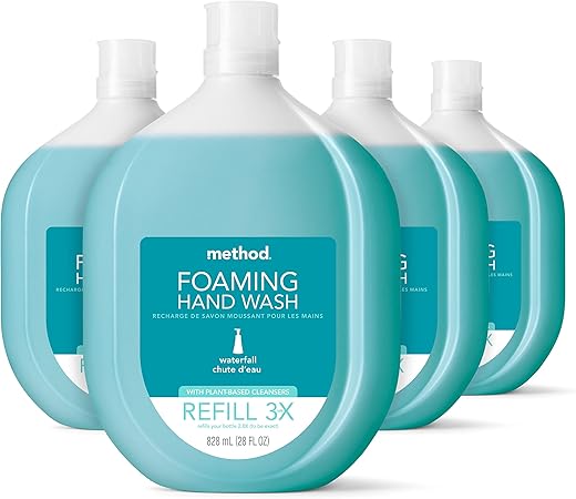Recarga Sabonete Líquido Method Espuma, Queda d’Água, Frasco Reciclável, Fórmula Biodegradável, 828 ml (Pacote com 4)