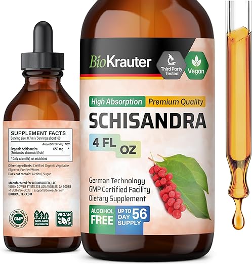 BIO KRAUTER - Schisandra Berry Drops – Extrato Natural de Schisandra para Suporte de Humor – Livre de Álcool – Extrato de Schisandra Chinensis Sem Açúcar – Tintura Vegana de Schisandra 118 ml