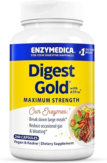 Digest Gold ATPro – Máxima Força, Ação Rápida, Auxilia na Digestão de Refeições Grandes, Previne Inchaço e Gases, 240 Comprimidos (FFP) - Enzymedica