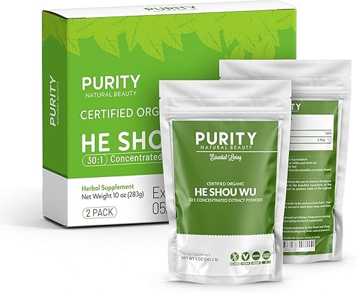 Purity Natural Beauty - He Shou Wu Orgânico Certificado – Grande Embalagem de 5oz (150ml) de Extrato Concentrado 30:1 de Fo-ti Orgânico – Extrato de Foti Orgânico – Fo-ti He Shou Wu Orgânico (Pacote com 2 – 10 Gramas)