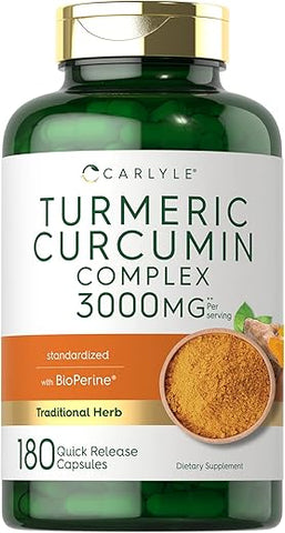 Cúrcuma Curcumina | 3000mg 180 Cápsulas | com Pimenta Preta, Curcuminoides e Bioperina | Não-OGM, Sem Glúten - Carlyle