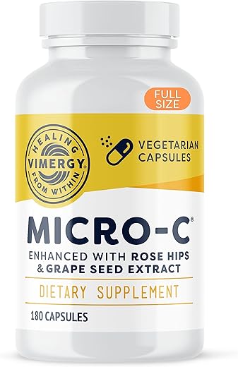 Micro-C® Capsulas – 180 Porções de 500mg de Vitamina C Natural com Rose HIPS, Rutina e Semente de Uva - Vimergy