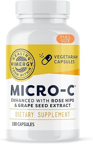 Micro-C® Capsulas – 180 Porções de 500mg de Vitamina C Natural com Rose HIPS, Rutina e Semente de Uva - Vimergy