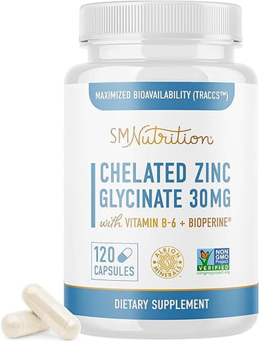 LLC,Smoky Mountain Naturals - Suplementos de Zinco Quelato | Glicinato de Zinco 30mg | Altamente Absorvível TRAACS Quelato de Zinco Bisglicinato, Vitamina B6