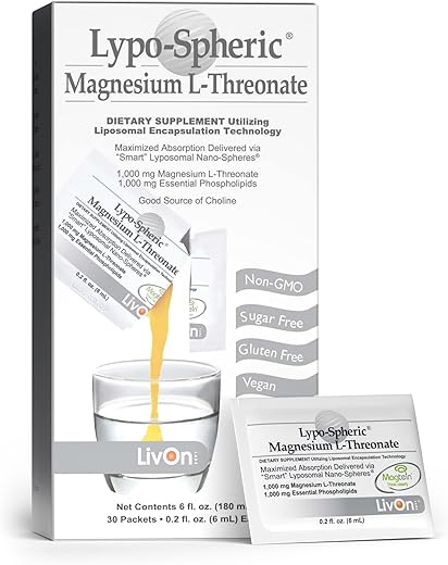 Lypo-Spheric Magnesium L-Threonate – 30 Pacotes – 77mg Por Pacote – Encapsulado em Lipossomas para Máxima Bioacessibilidade – Fórmula Profissional – 100%% Não-OGM - LivOn Laboratories