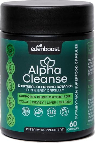 EdenBoost - AlphaCleanse | Fórmula Detox para Saúde do Fígado com 12 Superfoods Orgânicos. Cardo Mariano, Raiz de Dente-de-Leão, Raiz de Bardana. Suporte para Desintoxicação, Saúde do Fígado e Digestiva