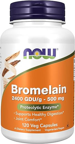 Bromelain 2,400 GDU/g – 500 mg, Enzima Proteolítica Natural, 120 Cápsulas Vegetais - NOW Foods