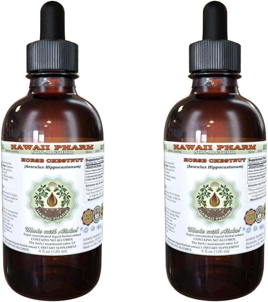 Extrato Líquido de Castanha-da-Índia Sem Álcool, Orgânico Castanha-da-Índia (Aesculus hippocastanum) Seca Glicerito de Noz Hawaii Pharm Suplemento Herbal Natural 2×120 ml