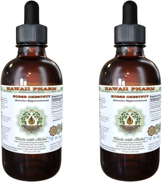 Extrato Líquido de Castanha-da-Índia Sem Álcool, Orgânico Castanha-da-Índia (Aesculus hippocastanum) Seca Glicerito de Noz Hawaii Pharm Suplemento Herbal Natural 2×120 ml