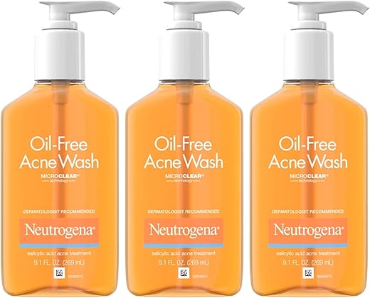 Oil-Free Acne Fighting Face Wash – Limpeza Diária com Ácido Salicílico, 270 ml (Pack com 3 unidades) - Neutrogena