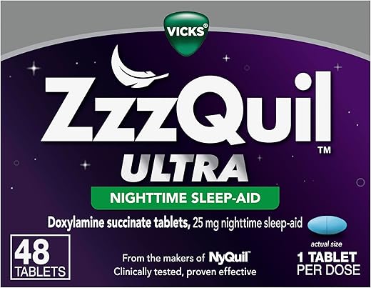 ULTRA: Aid Sleep, Noturno, 25 mg Doxilamina Succinato, Makers of Nyquil, Não Vicia, Dormir Rápido, Ficar Dormindo Mais, 48 Comprimidos - ZzzQuil