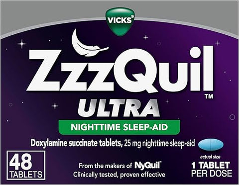 ULTRA: Aid Sleep, Noturno, 25 mg Doxilamina Succinato, Makers of Nyquil, Não Vicia, Dormir Rápido, Ficar Dormindo Mais, 48 Comprimidos - ZzzQuil