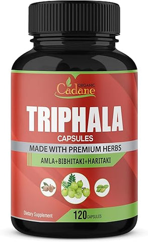 Organic Cadane - Suplemento Orgânico Cadane Triphala (Pó de 3 Frutas) 3000mg, 120 Cápsulas Vegetarianas | Melhora a Digestão, Fortalece o Sistema Imunológico
