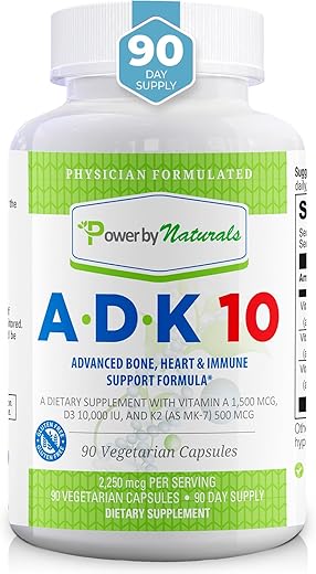 Suplemento Vitamínico ADK 10 de Alta Potência com Vitaminas A, D3 10.000 UI - Power By Naturals