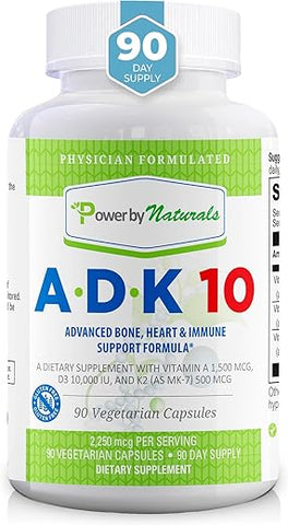 Suplemento Vitamínico ADK 10 de Alta Potência com Vitaminas A, D3 10.000 UI - Power By Naturals