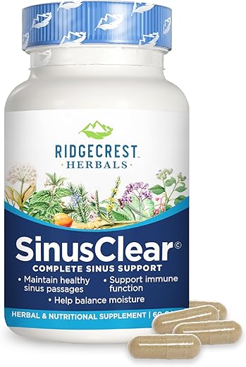 SinusClear: Fórmula Completa para Saúde Sinusal e Nasal com Folha de Mullein, Bromelina, Vitamina C e Zinco, para Mucos Saudáveis e Imunidade - RidgeCrest Herbals