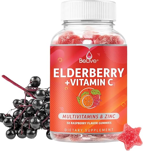 Gomas de Sabugueiro com Zinco e Vitaminas C, D, A, E, B12 – 50 un I Suporte Imunológico para Ossos Saudáveis - BeLive