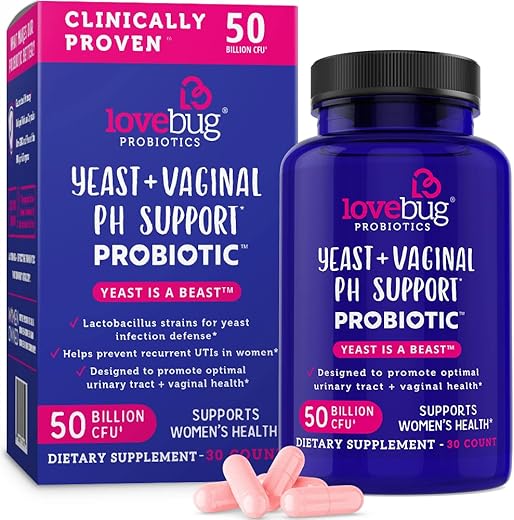 lovebug PROBIOTICS - Lovebug Yeast Vaginal pH Support | Ingredientes Clinicamente Estudados para Candidíase | Suporte ao pH Vaginal  Lovebug