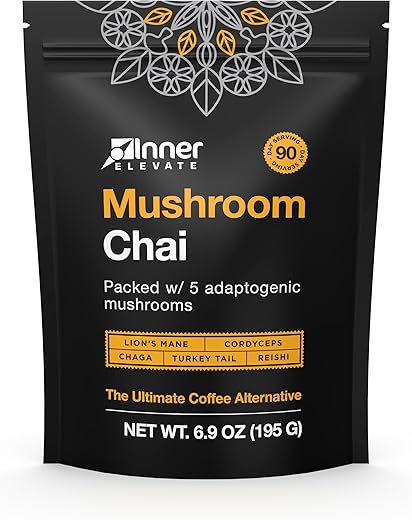 Mushroom Chai – Bebida de Chá de Cogumelo Adaptogênico com Lion’s Mane, Cordyceps, Chaga, Reishi, Turkey Tail (90 Porções) - Inner Elevate