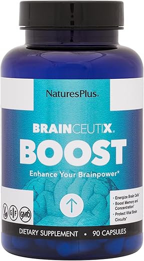Natures Plus - BrainCeutix by NaturesPlus: Suplemento Ginkgo Plus para Memória e Concentração, 90 Cápsulas