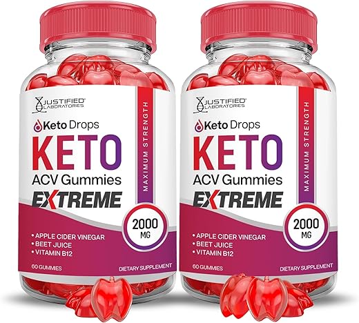 Justified Laboratories - (2 Pacotes) Gomas Keto Drops Keto ACV Extreme 2000MG Fórmula Avançada de Gomas Keto Drops Keto com Vinagre de Maçã, Romã e Beterraba em Pó B12 Vegano Não GMO 120 Gomas