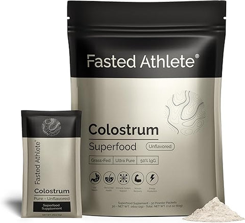 Fasted Athlete - Suplemento de Colostro para Saúde Intestinal, Pó de Colostro de Animais Alimentados com Pasto, 50%% IgG, Pele