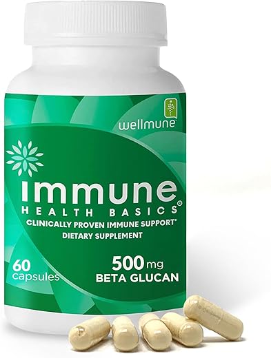 Immune Health Basics - Ultra Strength Immunity – Suporte Imunológico Comprovado Clinicamente – Wellmune Beta Glucano Altamente Purificado – Cápsulas Livres de Glúten, Não Alérgicas, Não-OGM e Veganas – 60 Cápsulas, 500 mg