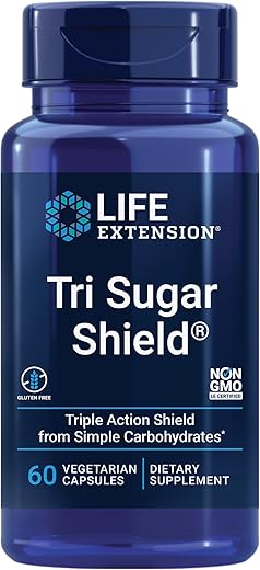 Tri Sugar Shield – Promova um Metabolismo Saudável da Glicose – Farelo de Sorgo, Amora Branca e Extrato de Maçã Phloridzin – Sem Glúten, Não-OGM, Vegetariano – 60 Cápsulas - Life Extension