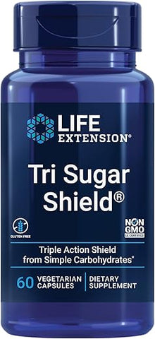 Tri Sugar Shield – Promova um Metabolismo Saudável da Glicose – Farelo de Sorgo, Amora Branca e Extrato de Maçã Phloridzin – Sem Glúten, Não-OGM, Vegetariano – 60 Cápsulas - Life Extension