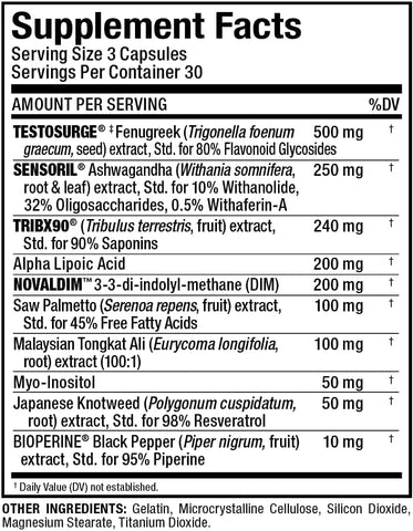 TESTOFX Suporte Masculino, Aumenta Força, Resistência e Resistência, Fórmula com Tribulus Terrestris, Ashwagandha, Tongkat Ali, 90 Cápsulas, Suprimento de 30 Dias - ALLMAX Nutrition