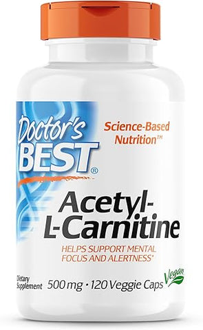 Doctor's BEST - Doctor’s Best Acetyl L-Carnitine: Energia, Memória, Foco, Humor – 120 Cápsulas Veganas, Livre de Glúten (DRB-00152)