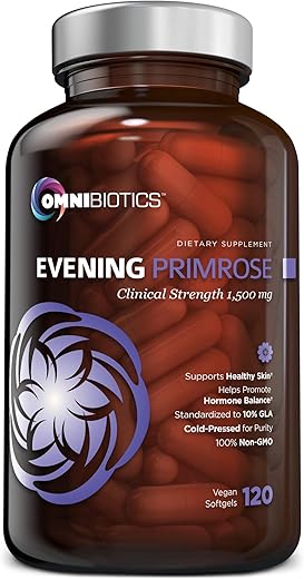 OmniBiotics - Óleo de Prímula Orgânico | Força Clínica 1.500 mg | 10%% GLA | Extraído a Frio, Não-OGM | Equilíbrio Hormonal para Mulheres | Suporte para Menopausa e TPM | 120 Cápsulas Veganas de Gel Macio