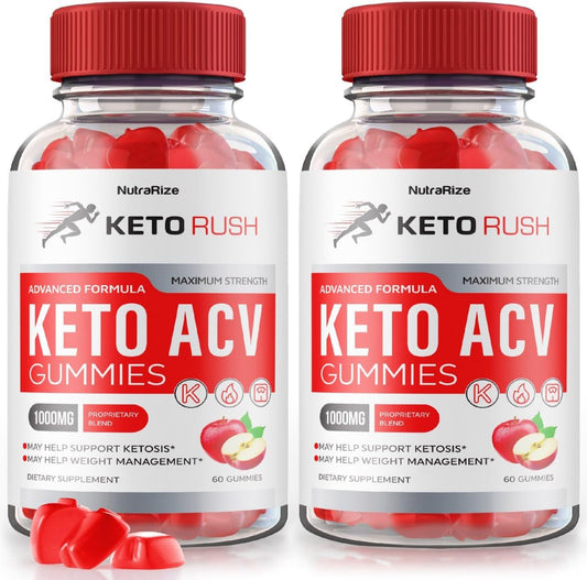 NutraRize - (2 Pacotes) Gomas Keto Rush Keto ACV – Suporte para Perda de Peso, KetoRush Gomitas, Gomas Keto Rush Keto ACV, Suplemento de Força Máxima, Avaliações KetoRush Gomitas