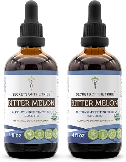 Secrets of the Tribe - Segredos da Tribo Bitter Melon Orgânico USDA | Extrato Livre de Álcool, Gotas Herbais de Alta Potência | Feito a partir de Bitter Melon Orgânico Certificado (Momordica Charantia) Seco