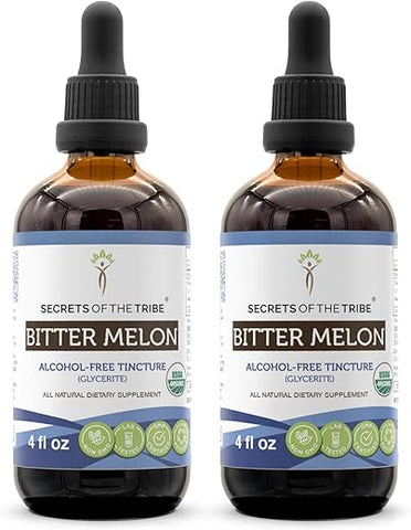 Secrets of the Tribe - Segredos da Tribo Bitter Melon Orgânico USDA | Extrato Livre de Álcool, Gotas Herbais de Alta Potência | Feito a partir de Bitter Melon Orgânico Certificado (Momordica Charantia) Seco