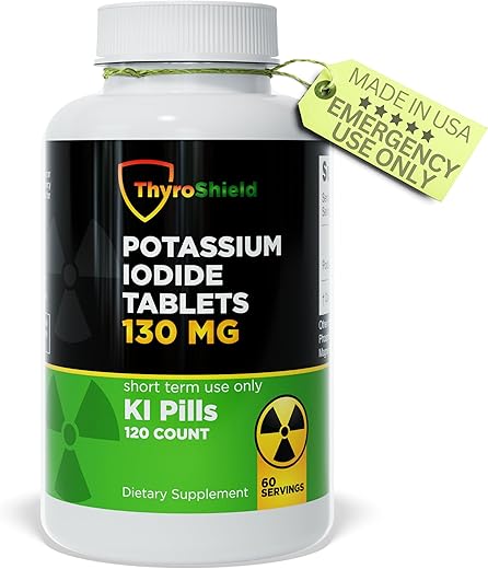 ThyroShield - Comprimidos de Iodeto de Potássio 130 mg | 120 unid. de Comprimidos de Iodo para Exposição à Radiação – Pílulas de Iodeto de Potássio – YODO Naciente – Pílulas de KI – Fabricado nos EUA –