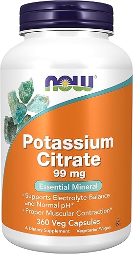 Citrato de Potássio 99 mg, Equilíbrio e pH Normal dos Eletrólitos*, Mineral Essencial, 360 Cápsulas Vegetais - NOW Foods