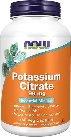 Citrato de Potássio 99 mg, Equilíbrio e pH Normal dos Eletrólitos*, Mineral Essencial, 360 Cápsulas Vegetais - NOW Foods