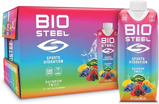 BIOSTEEL - BioSteel Sports Drink: Hidratação saborosa com 5 eletrólitos essenciais, sabor Rainbow Twist, 500 ml, pacote com 12 unidades