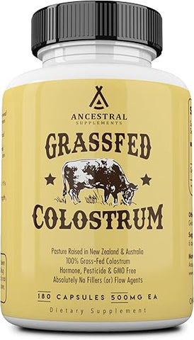 Suplemento de Colostro de Gado Criado a Pasto, 3000 mg, Fortalece o Sistema Imunológico e Promove a Saúde Intestinal, Desempenho Atlético, Níveis Saudáveis de Ferro, Crescimento e Reparo - Ancestral Supplements