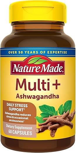 Multi Ashwagandha – Multivitamina para Alívio Diário do Estresse, Suporte para Redução do Estresse, 1 Cápsula por Dia, 60 Cápsulas - Nature Made