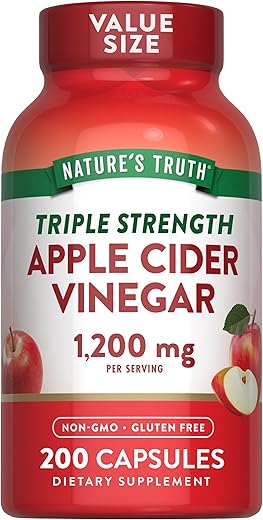 Nature's Truth - Nature’s Truth Cápsulas de Vinagre de Maçã | 1200mg | 200 Comprimidos | Extra Forte | Tamanho Econômico | Suplemento Sem OGM, Sem Glúten | Marca Nature’s Truth