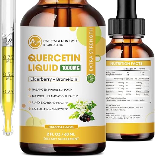 M inch - Gotas Líquidas de Quercetina – Suplemento de Quercetina 1000mg – 4X Mais Potente Que Comprimidos | Marca: Quercetin Drops