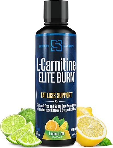 SIRENLABS - Siren Labs L-Carnitine Elite Burn – Queimador de Gordura e Ativador de Metabolismo – Suporte para Perda de Peso – Aumenta Energia – Livre de Estimulantes – Limão Limão 3000mg