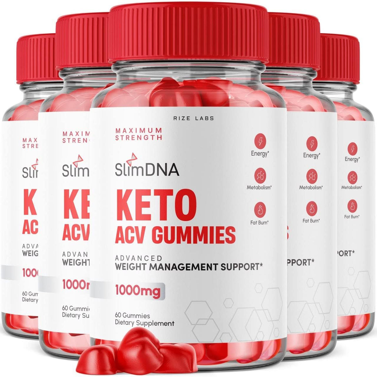 rize labs - (5 Pacotes) Gomas SlimDNA Keto – Gomas SlimDNA Keto ACV para Perda de Peso Avançada – Gomas SlimDNA Keto com Vinagre de Maçã – Suplemento para Queima de Gordura Abdominal – Extra Forte – Gomitas (300g)