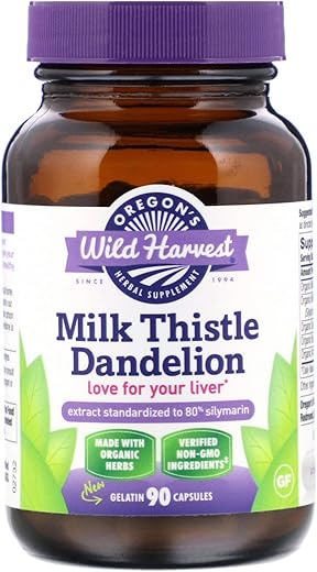 Oregon's Wild Harvest - Oregon’s Wild Harvest Extrato de Cardo Mariano Dente-de-leão – Padronizado para 80% de Silimarinas (90 Cápsulas)