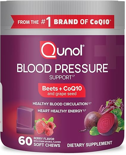 Beets Chews – Suporte para Pressão Arterial, 3 em 1 Beterraba CoQ10 Extrato de Semente de Uva, Favorece a Circulação Sanguínea Saudável - Qunol